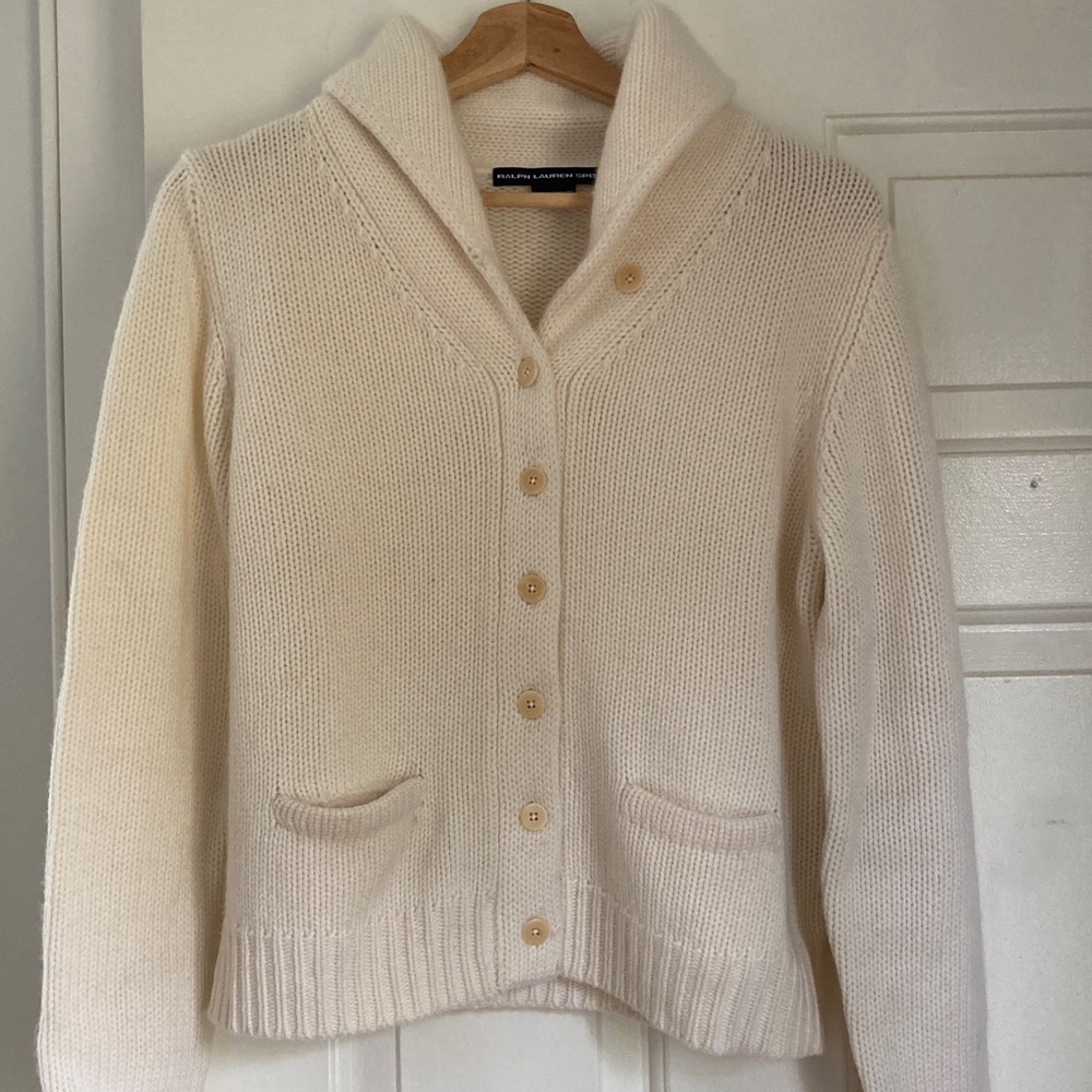 Ralph Lauren Sport Cashmere Cream Shawl Collar Cardigan Sweater